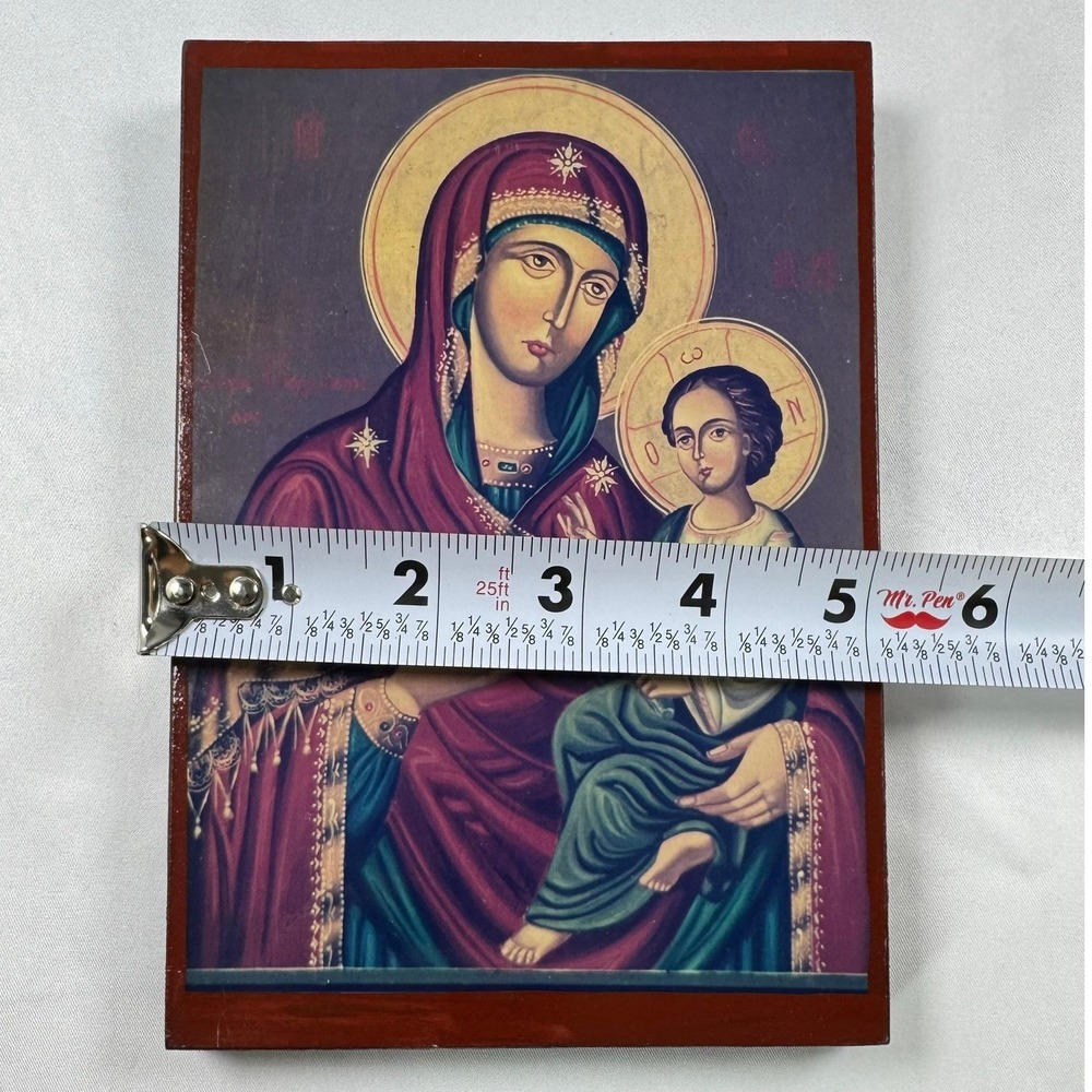 VTG Virgin Mary and Child Jesus Byzantine Orthodox Wooden Religious Icon Plaque - Picture 6 of 7